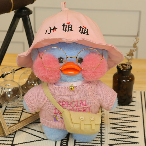 Синя Качка Лалафанфан з рожевою панамою - Lalafanfan Качечка М'яка іграшка Cafe mimi duck Синя Качка Лалафанфан з рожевою панамою - Lalafanfan Качечка М'яка іграшка Cafe mimi duck