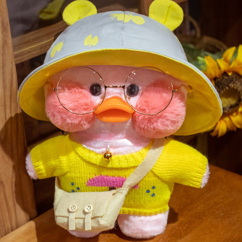 Рожева Качка Лалафанфан у жовтій панамі - Lalafanfan Качечка М'яка іграшка Cafe mimi duck Рожева Качка Лалафанфан у жовтій панамі - Lalafanfan Качечка М'яка іграшка Cafe mimi duck